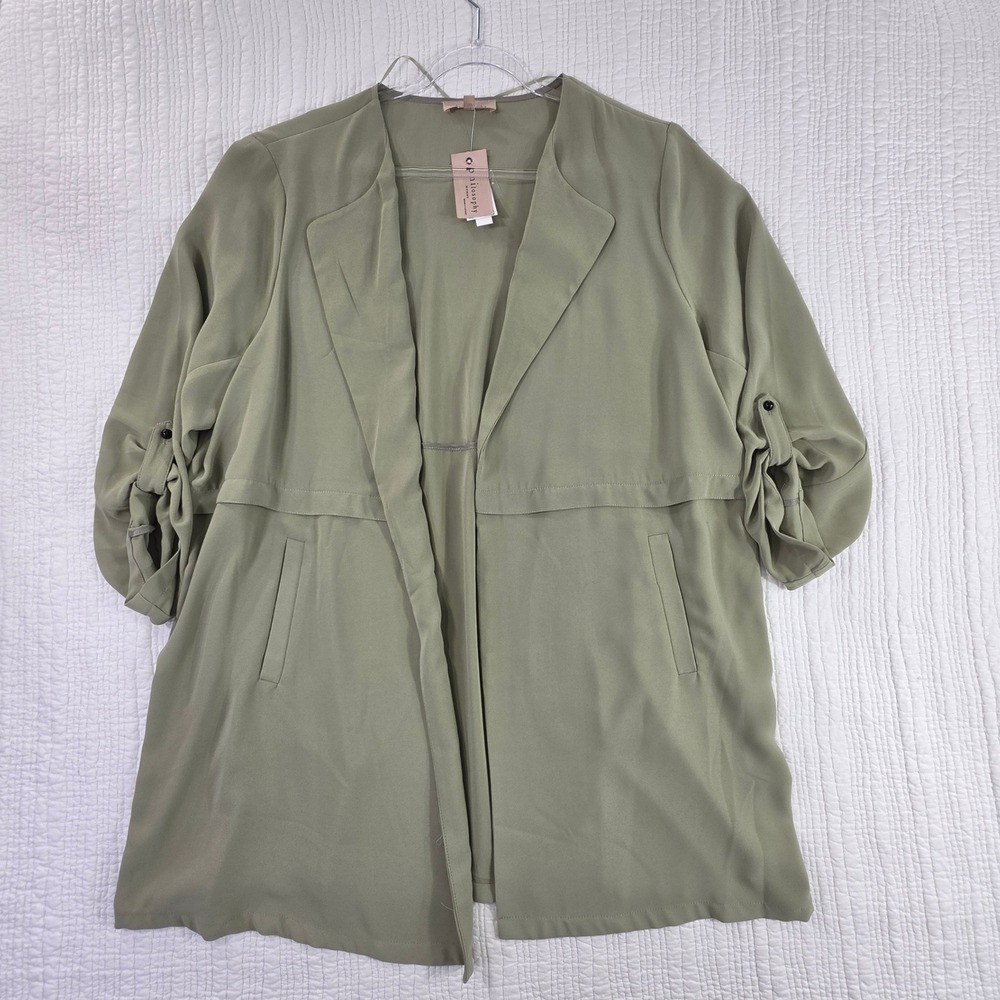 Philosophy Republic Clothing Duster Jacket Women 3X Green NWT Roll Tab Sleeve